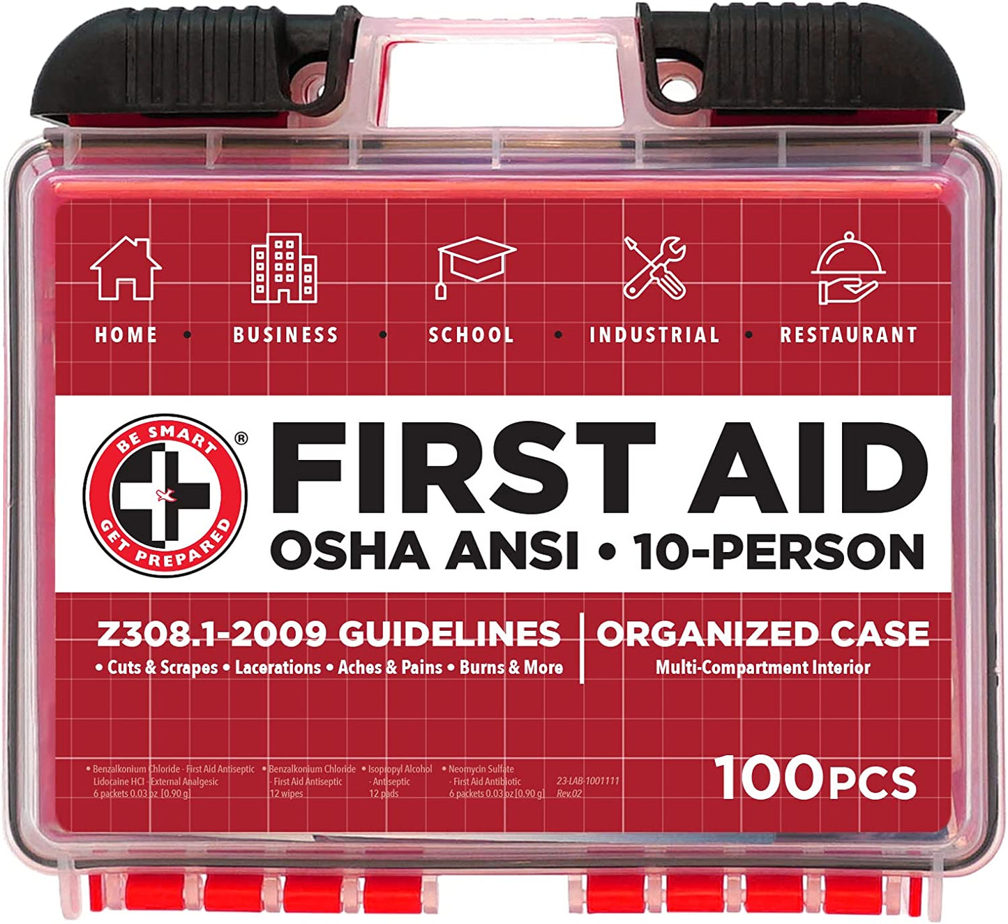 Be Smart Get Prepared 100Piece First Aid Kit, Exceeds OSHA Ansi Standards for 10 People - Office, Home, Car, School, Emergency, Survival, Camping, Hunting, & Sports