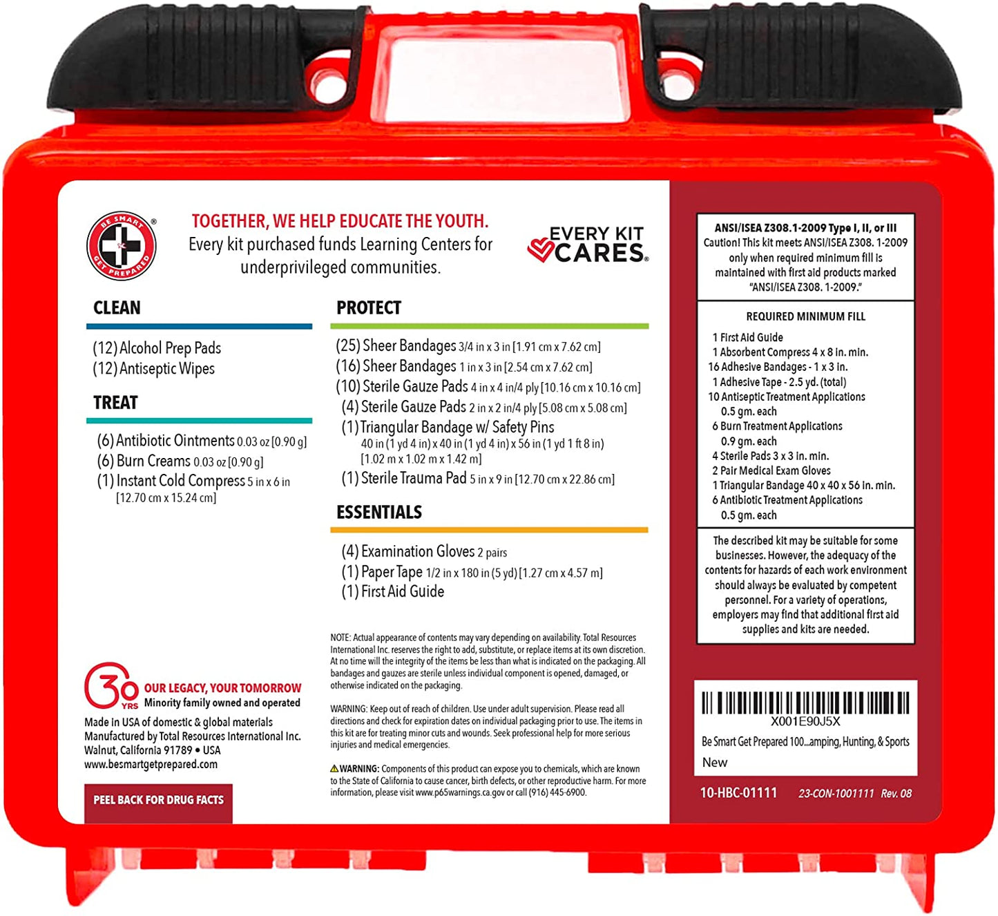 Be Smart Get Prepared 100Piece First Aid Kit, Exceeds OSHA Ansi Standards for 10 People - Office, Home, Car, School, Emergency, Survival, Camping, Hunting, & Sports