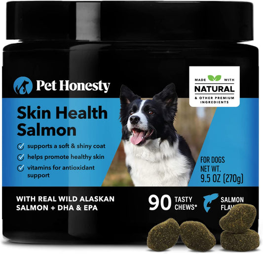 Pet Honesty Salmon Skin Health - Omega 3 Fish Oil For Dogs, Natural Salmon Oil For Dogs Chews for Healthy Skin & Coat, May Reduce Normal Shedding for Sensitive Skin, Dog Fish Oil Supplements - (90 Ct)