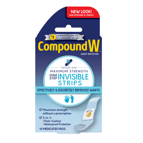 Compound W One Step Invisible Strips, Wart Removal, 14 Medicated Strips