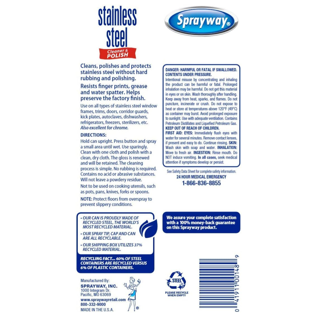 Sprayway Stainless Steel Cleaner And Polish , Aerosol , 15 oz / 425g