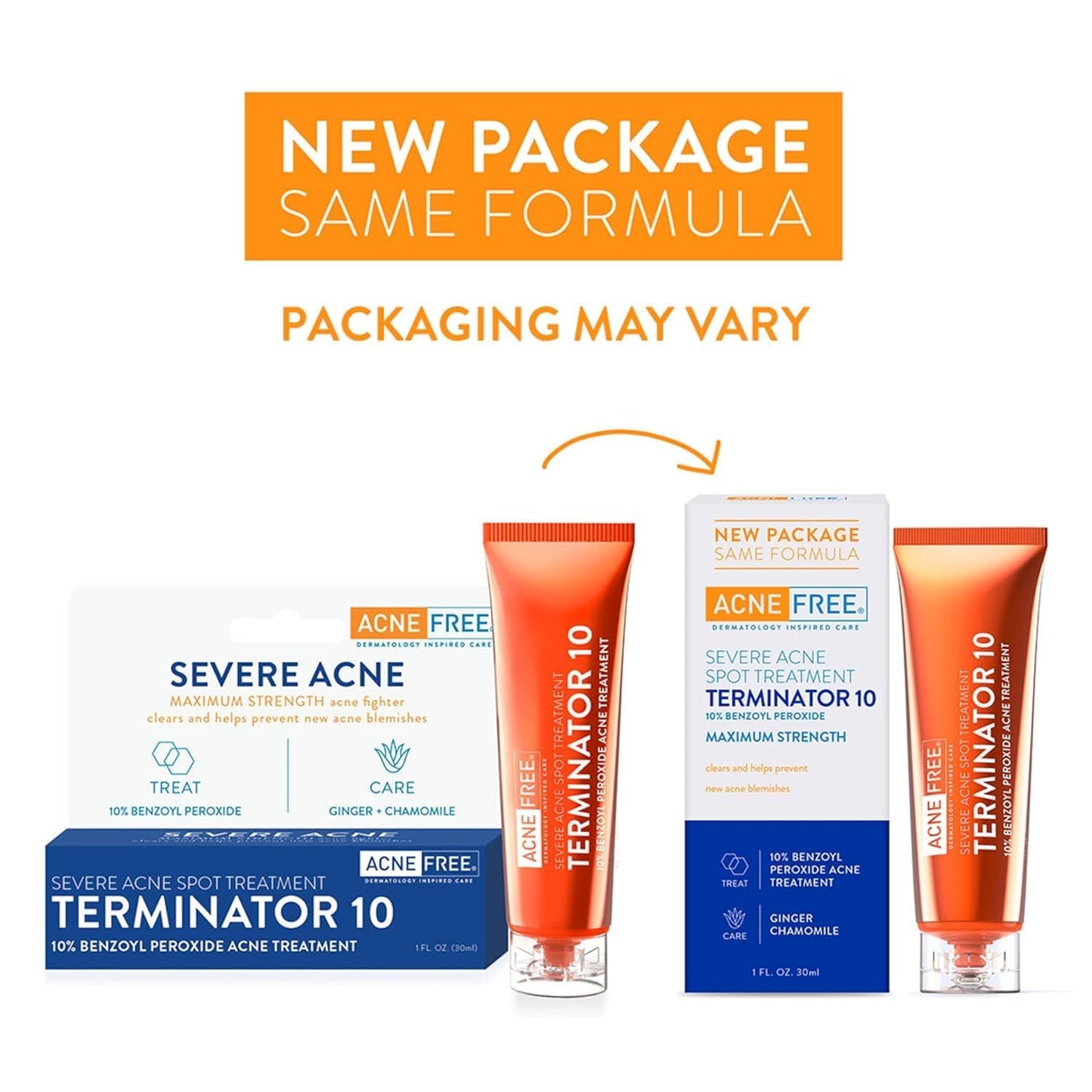 Acne Free Terminator 10 Acne Spot Treatment with Benzoyl Peroxide 10% Maximum Strength Acne Cream Treatment, 1 Ounce