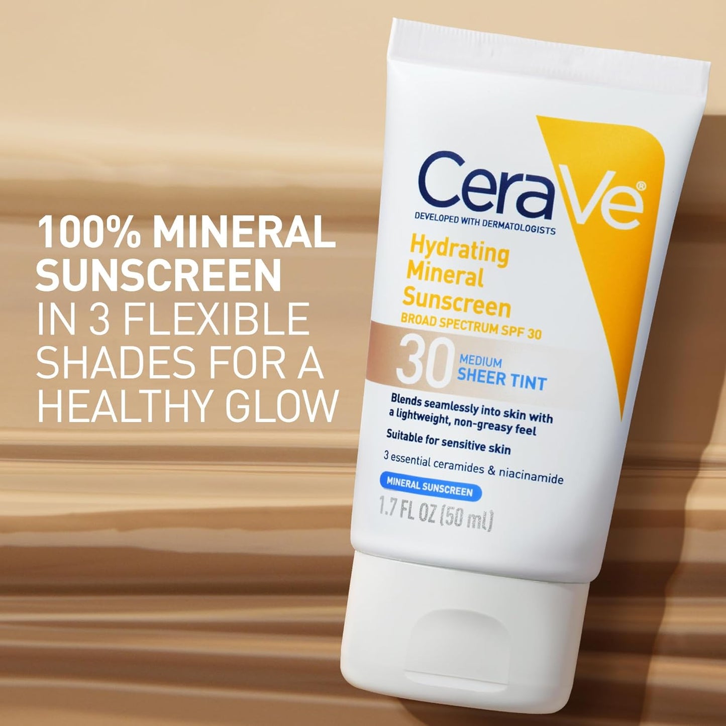 CeraVe Hydrating Mineral Sunscreen SPF 30 with 3 Essential Ceramides & Niacinamide, Sheer Tint, 1.7 fl.oz / 50ml