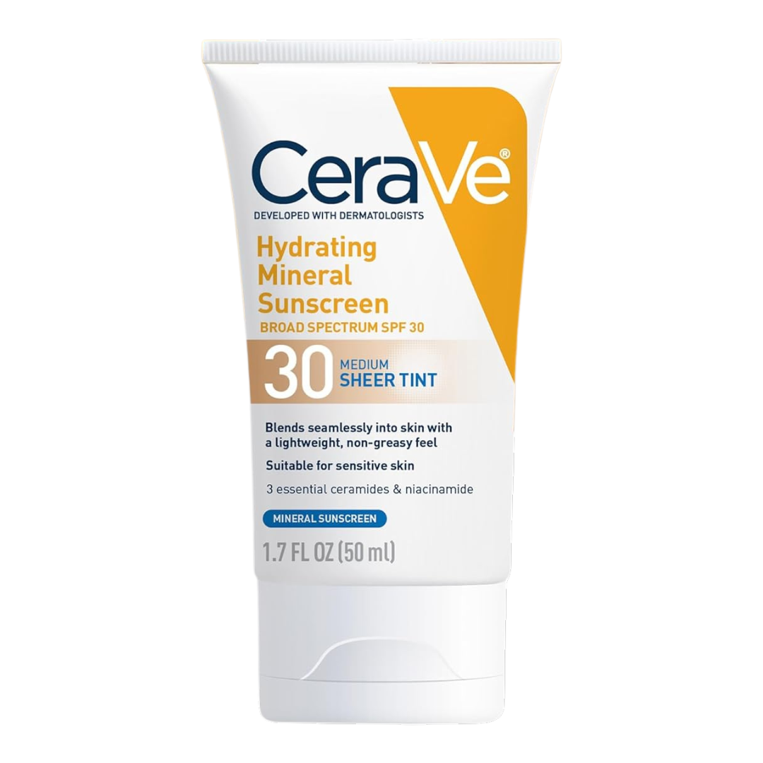 CeraVe Hydrating Mineral Sunscreen SPF 30 with 3 Essential Ceramides & Niacinamide, Sheer Tint, 1.7 fl.oz / 50ml