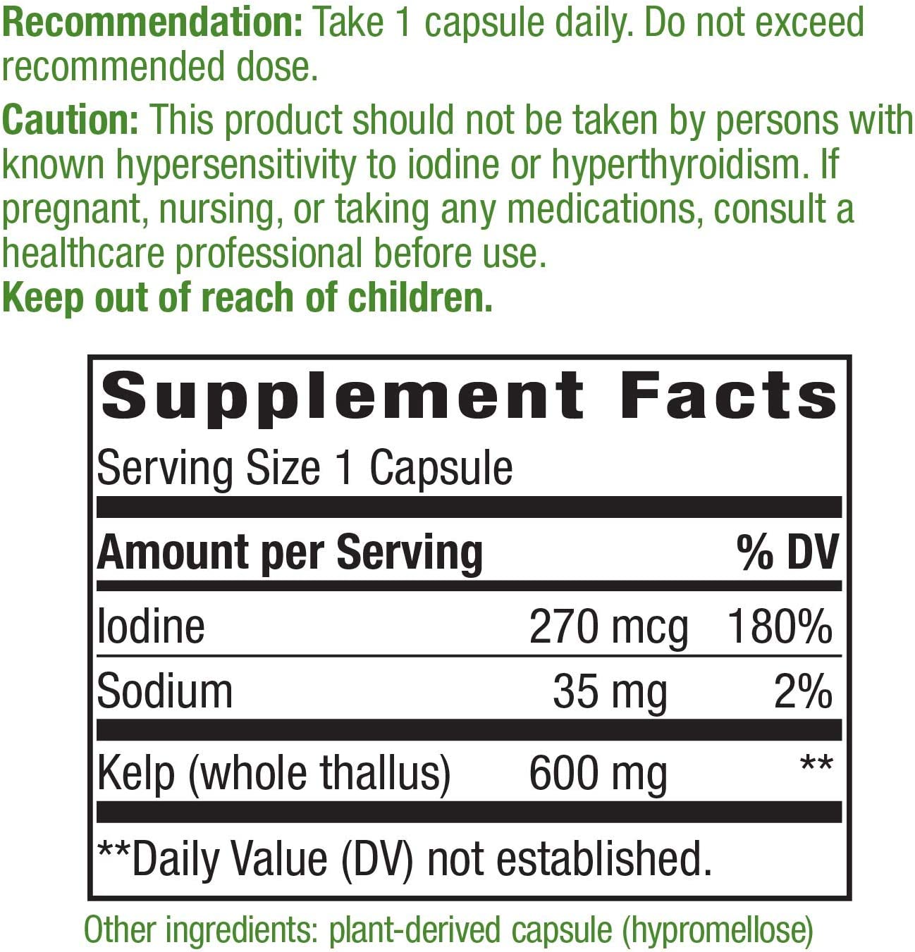 Nature's Way Kelp Thallus Supports Thyroid Function Dietary Supplement - 180 Vegan Capsules