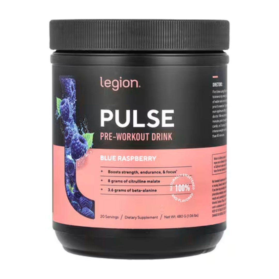 Legion Pulse Pre-Workout Drink, Blue Raspberry, 480 g
