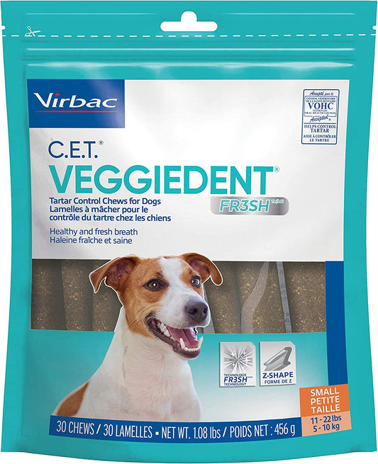 EXP 09/2025 Virbac C.E.T Veggiedent Fresh Tartar Control Chews For Dogs 30 Chews 456g