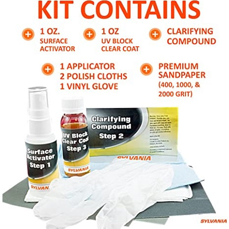 Sylvania Headlight Restoration Kit With Exclusive UV Block Clear Coat