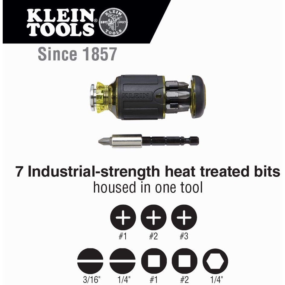 Klein Tools 8-in-1 Adjustable Length Stubby Screwdriver Impact Rated 32308