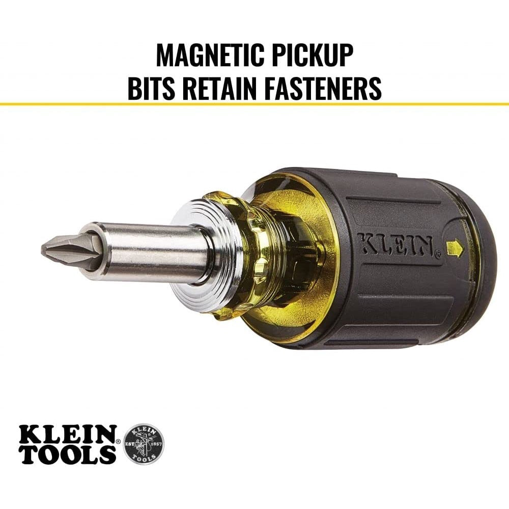 Klein Tools 8-in-1 Adjustable Length Stubby Screwdriver Impact Rated 32308