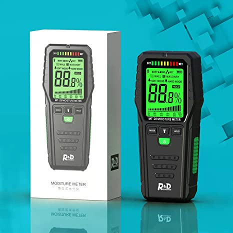 R&D Pinless Wood Moisture Meter Digital Moisture Detector Humidity Tester LCD 3 Color LED Bar