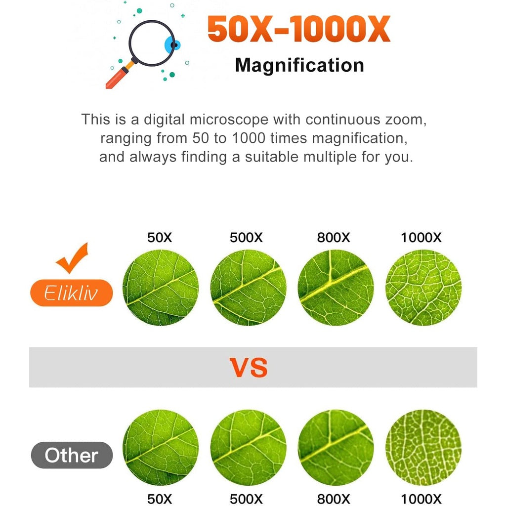 Elikliv EDM4 4.3" Coin Microscope LCD Digital Microscope 1000x With 8 Adjustable LED Lights (Black)