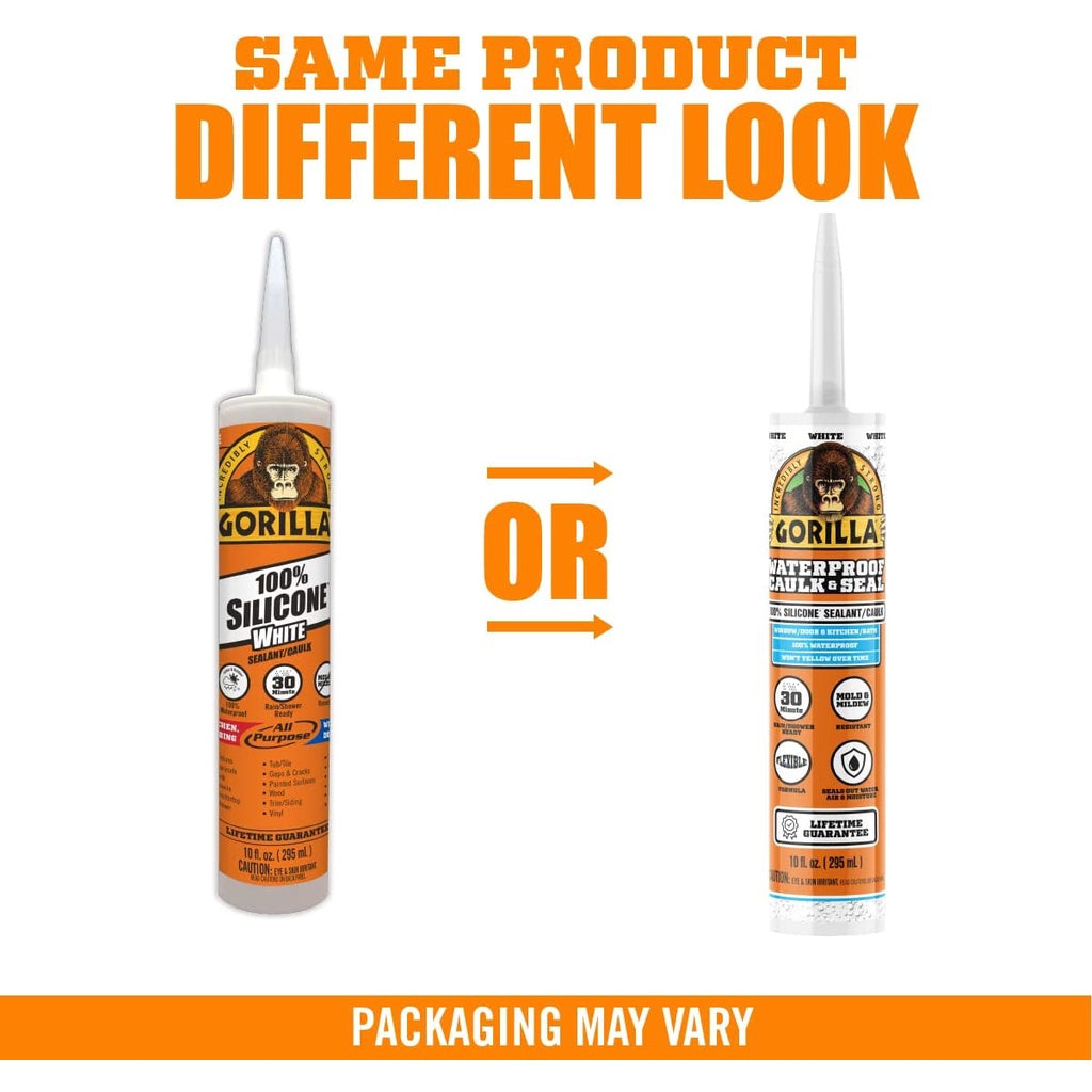 Gorilla Waterproof Caulk & Seal 100% Silicone Sealant, 10oz Cartridge, White (Pack of 1)