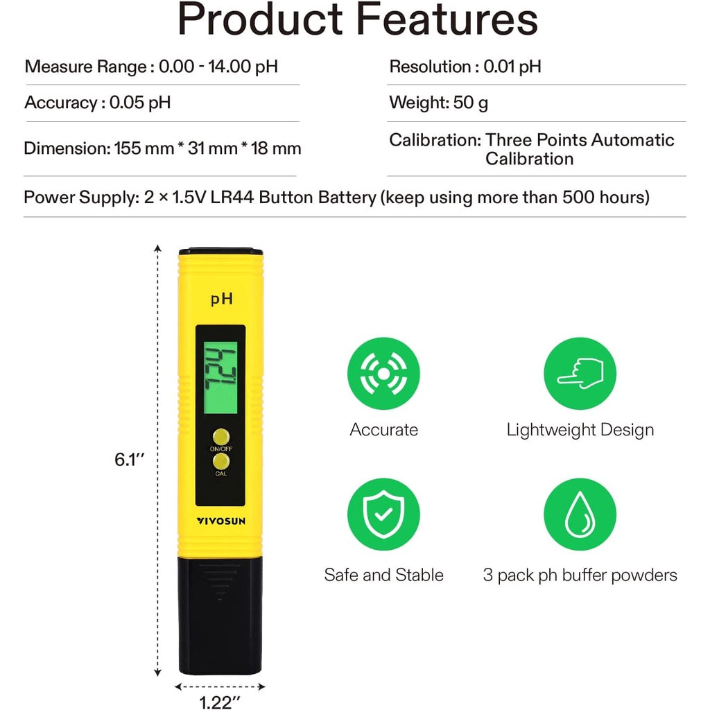 VIVOSUN PH and TDS Meter Combo, 0.05ph High Accuracy Pen Type Temperature Meter UL Certified
