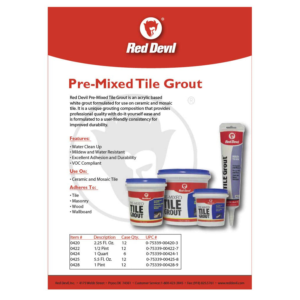 Red Devil Tile Grout Ready To Use For Ceramic And Mosaic Tile Stain And Water Resistant 163ml