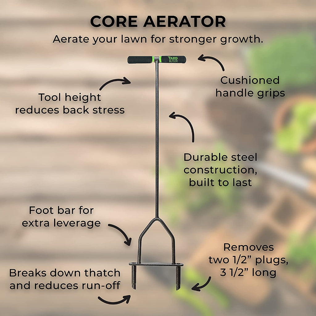 Yard Butler ID-6C Manual Lawn Coring Aerator Grass Aeration Tool Gray 37 Inches