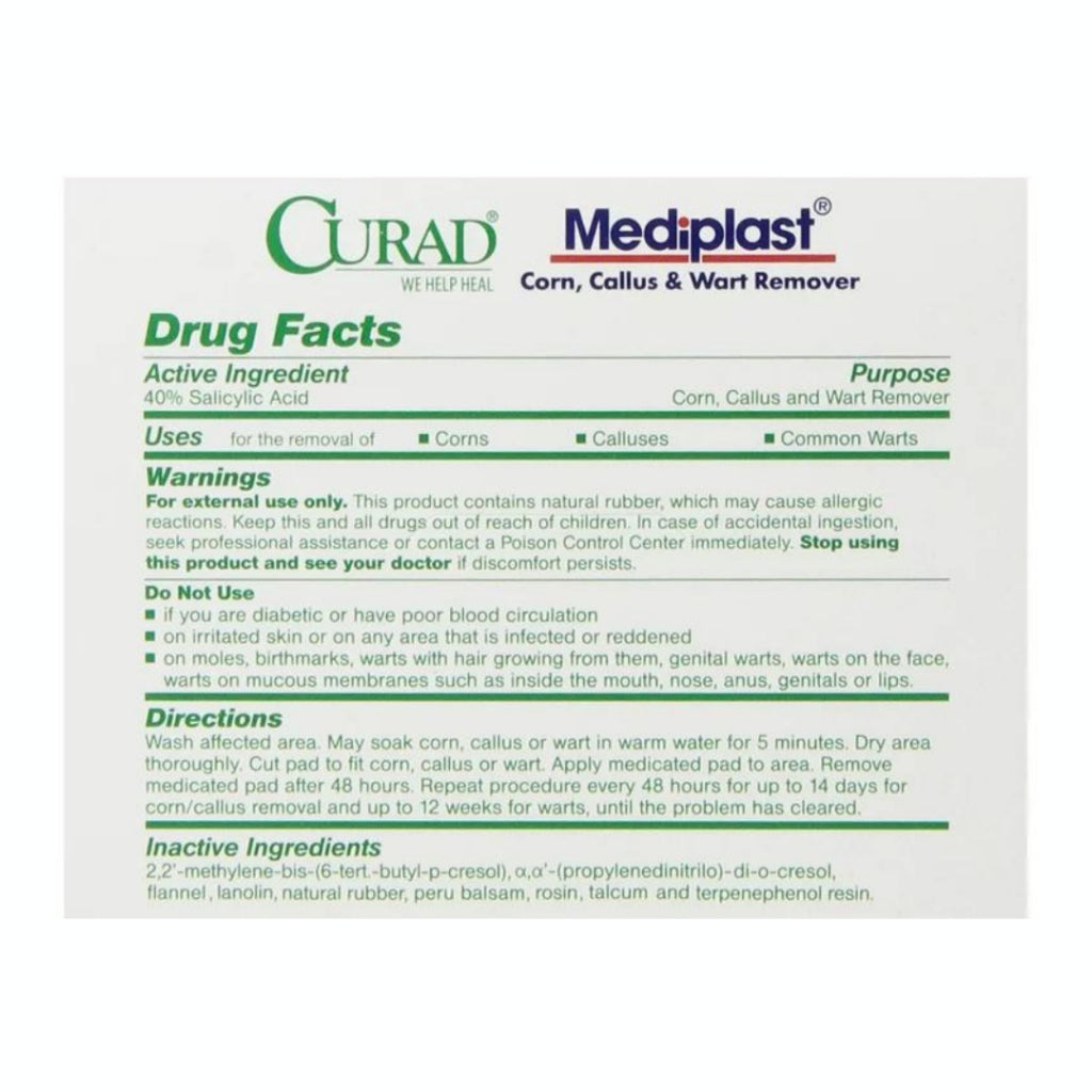 Curad Mediplast Corn, Callus & Wart & Wart Remover 25Pads 2x3in ( 50.8 x 76.2 mm)