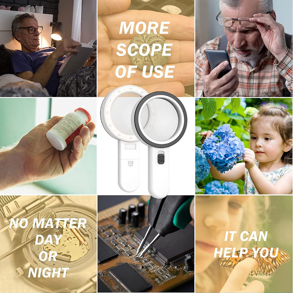 AIXPI Magnifying Glass with Light, 30X Handheld Large Magnifying Glass 12 LED Illuminated Magnifier