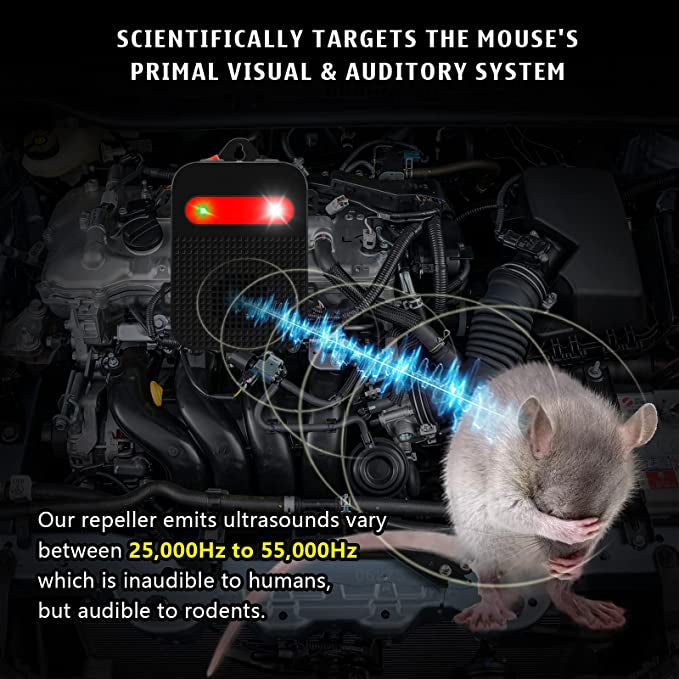 Angveirt Under Hood Rodent Battery Operated Rodent Repellent Ultrasonic Mice Repellent for Cars