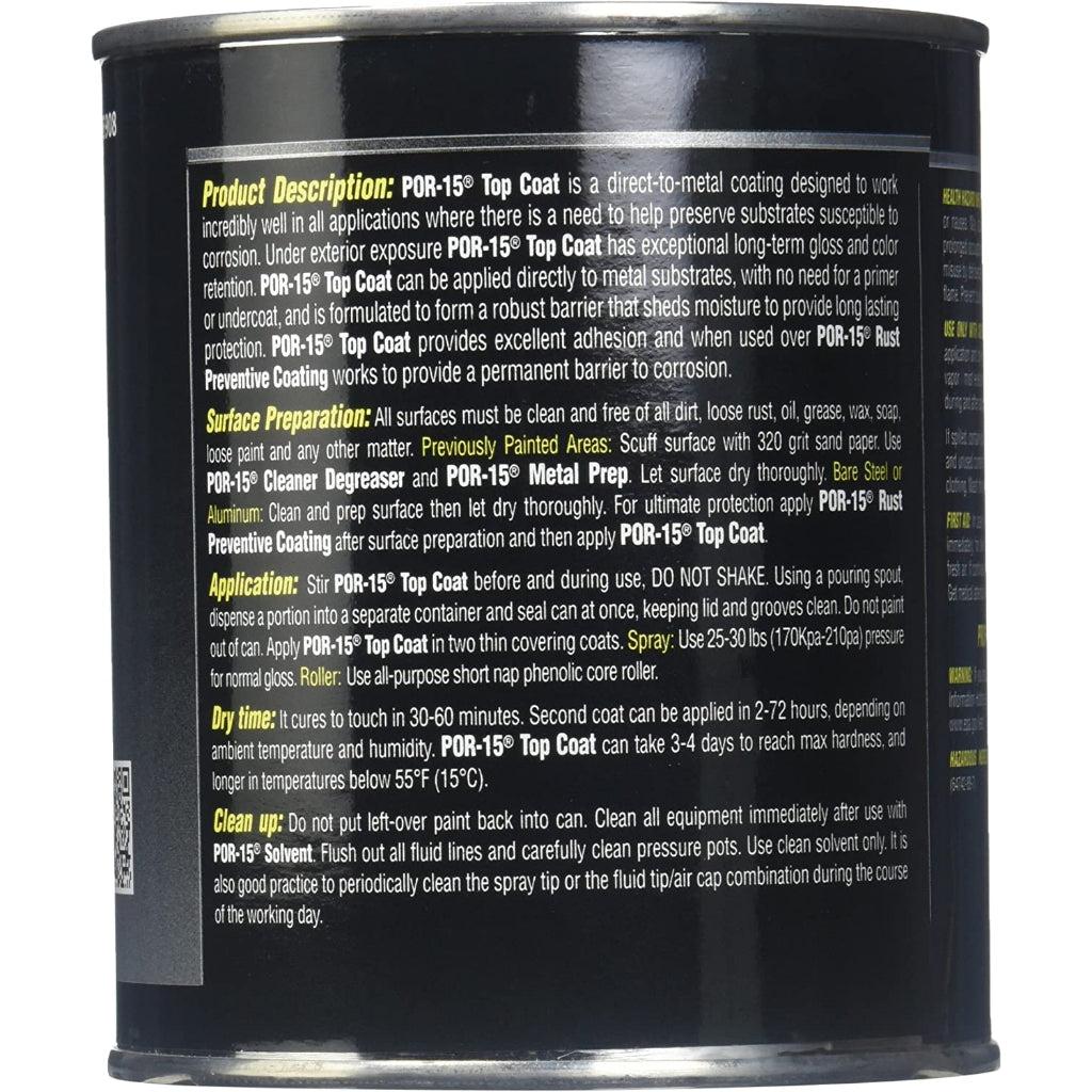 POR-15 Top Coat Direct to Metal (DTM) Rust Preventive Paint | Chassis Black - 473ml / 16 fl oz