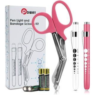 Opoway Pen Light with Pupil Gauge LED light for Doctor Nurse 2 Count Pink and White FREE 2 BATTERIES
