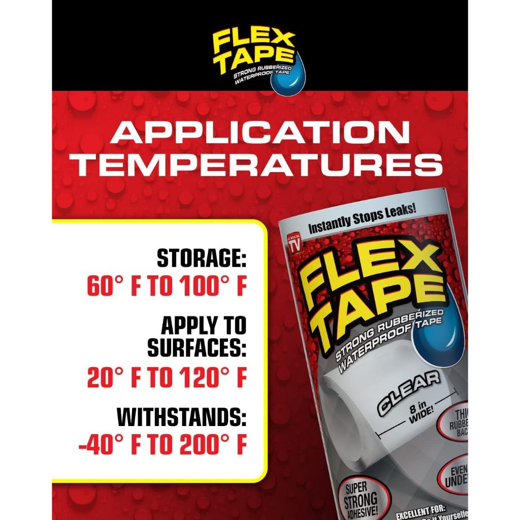 Flex Tape Strong Rubberized Waterproof Tape 3 Inch x 4 Inch (7.65cm x 10.2cm) 2 Count