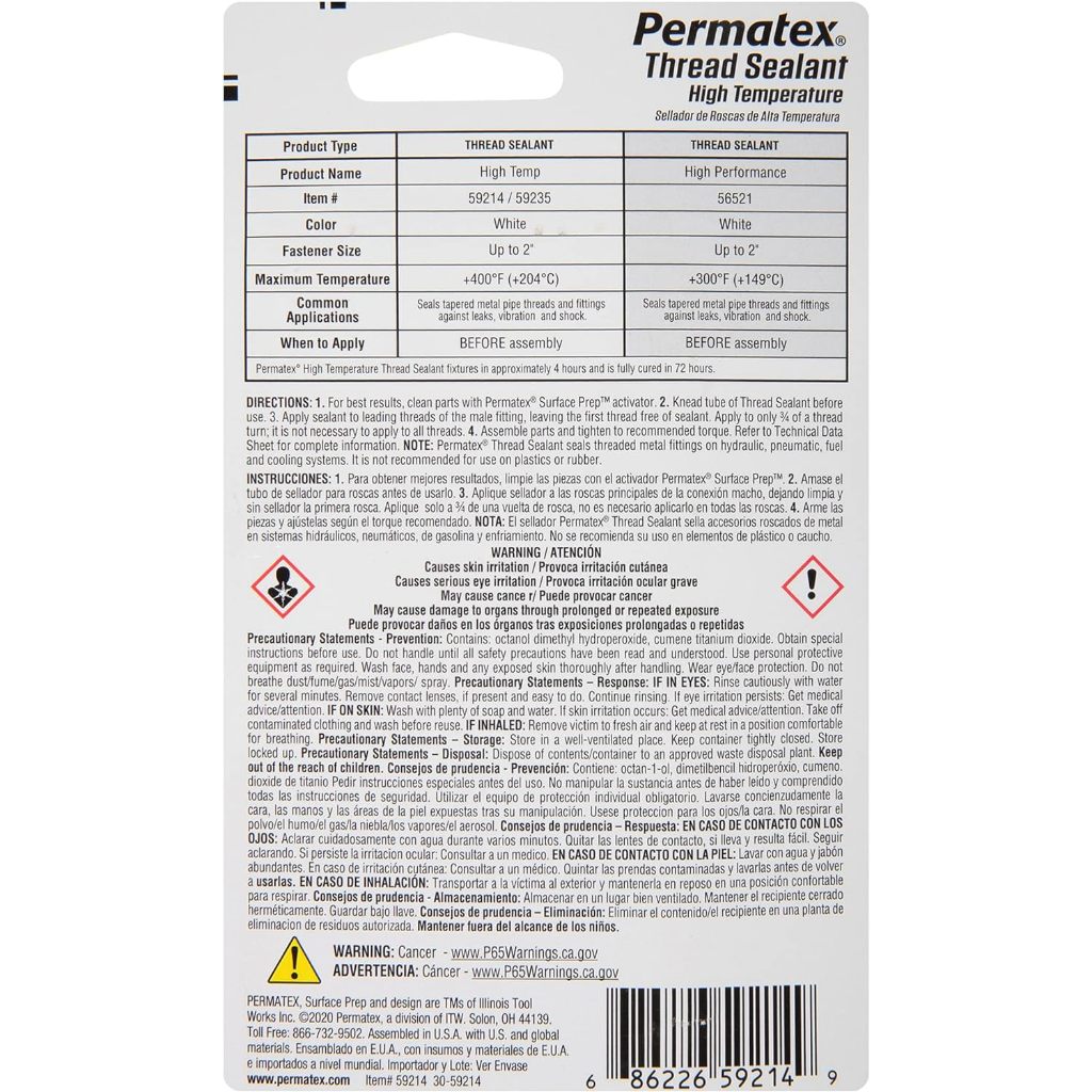 Permatex Thread Sealant Hight Temperature (59214) .20 fl oz / 6 ml