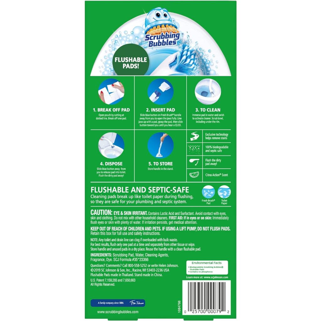 SC Johnson Scrubbing Bubbles Toilet Cleaning System 1 Wand, 4 Pads, 1 Stand, Citrus Scent