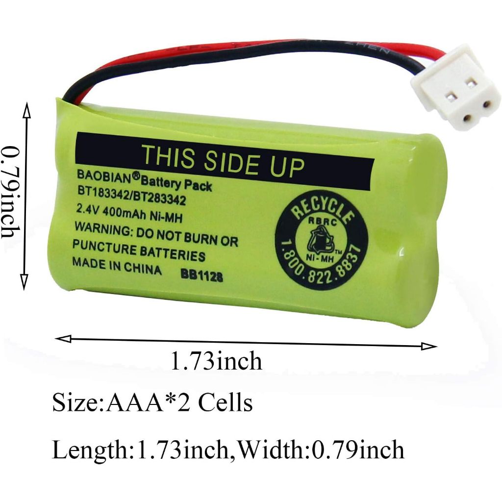 BAOBIAN BT183342/BT283342 2.4V 400mAh Ni-MH Rechargeable Cordless Phone Battery (2 Pack)