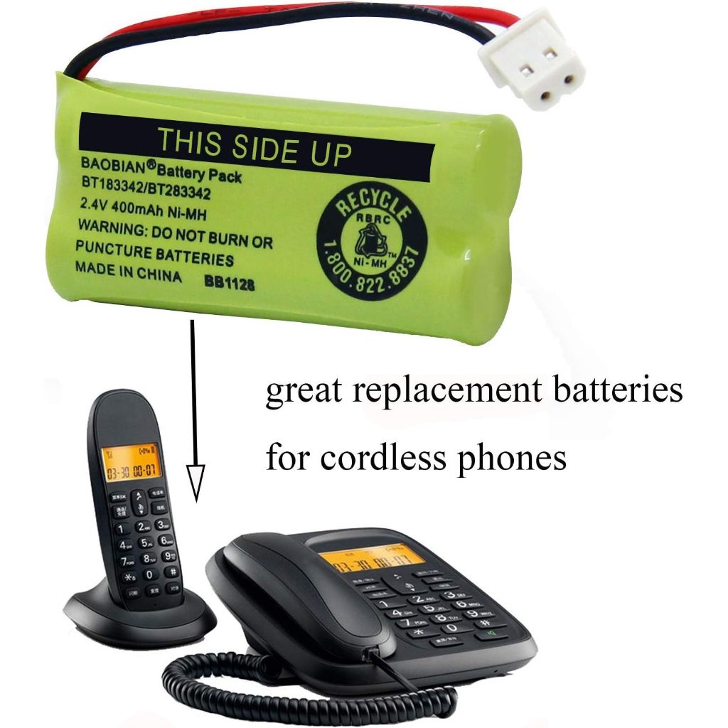 BAOBIAN BT183342/BT283342 2.4V 400mAh Ni-MH Rechargeable Cordless Phone Battery (2 Pack)