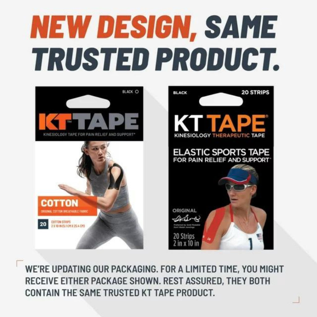 KT Tape Original Cotton Elastic Kinesiology Therapeutic Athletic Tape, 2" x 10" Black, 20 Strips