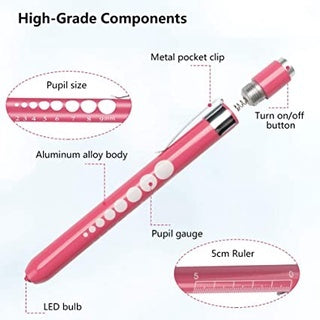 Opoway Pen Light with Pupil Gauge LED light for Doctor Nurse 2 Count Pink and White FREE 2 BATTERIES