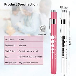 Opoway Pen Light with Pupil Gauge LED light for Doctor Nurse 2 Count Pink and White FREE 2 BATTERIES