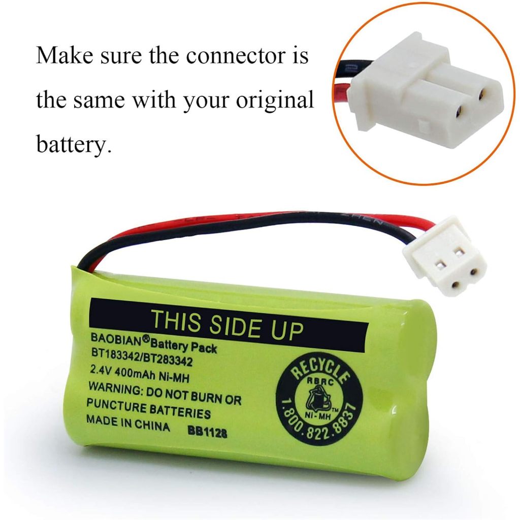 BAOBIAN BT183342/BT283342 2.4V 400mAh Ni-MH Rechargeable Cordless Phone Battery (2 Pack)