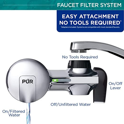 PUR Plus Chrome Faucet Filtration System With Bluetooth Easy To Attach With No Tools