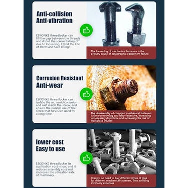 Eskonke Threadlocker M-242 Blue Medium Resistance Lock & Seal Fasteners Prevent Rust & Corrosion 0.4