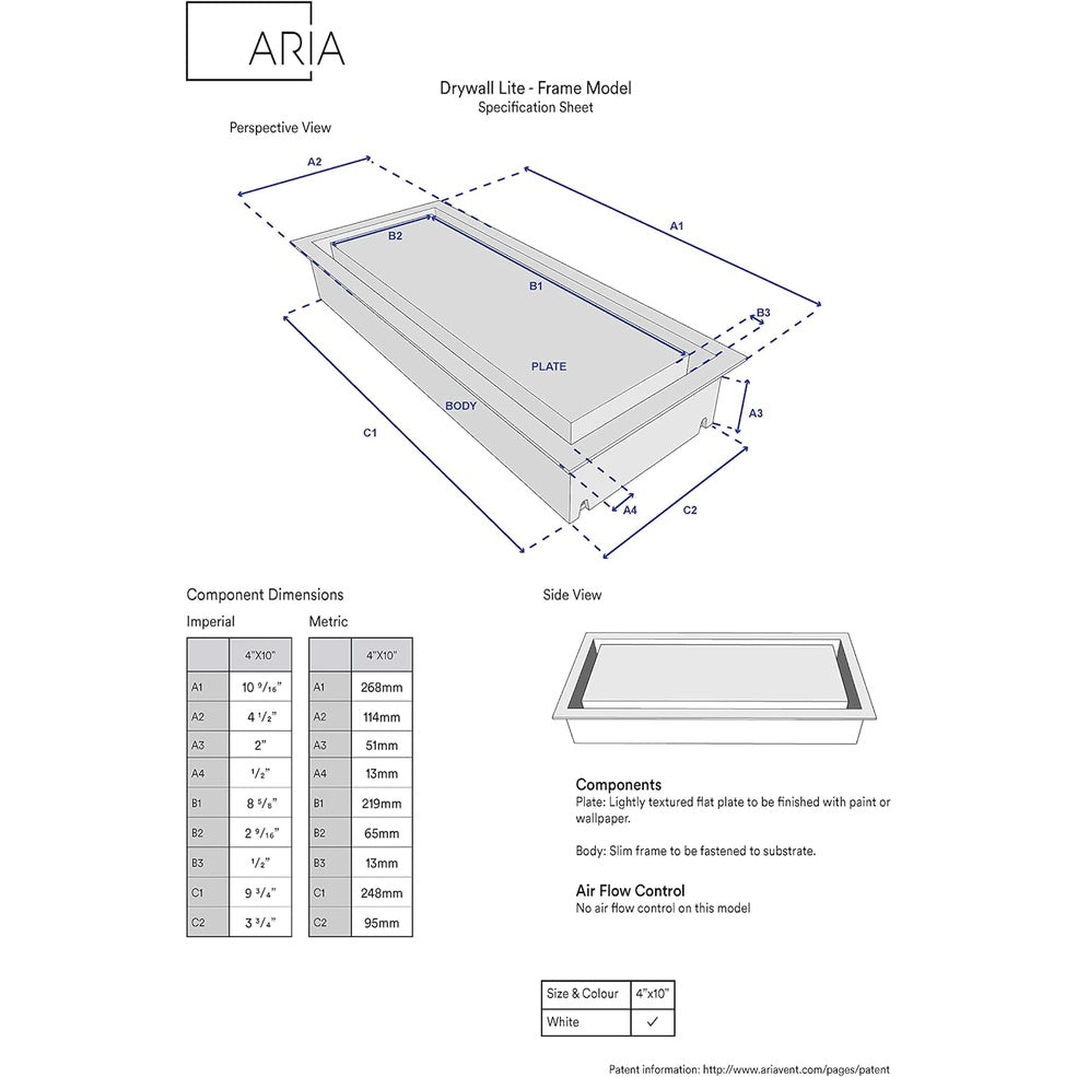 Aria Drywall Lite Frame 4x10 Inch Minimalist Framed Wall And Ceiling Vent Cover Satin White