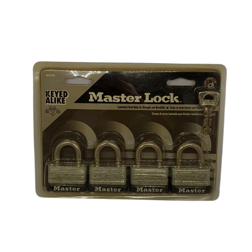 Master Lock Keyed Alike Laminated Steel Body for Strength & Durability 4 Padlocks (3009D)