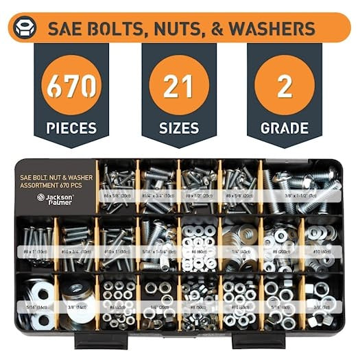 Jackson Palmer 2050pcs Hardware Assortment Kit with Screws, Nuts, Bolts & Washers (3 Trays)