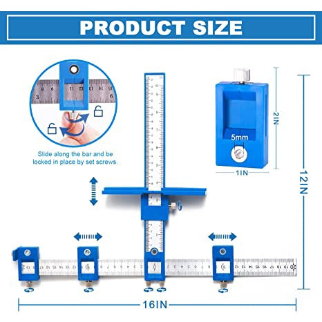 King & Charles Cabinet Hardware Jig Tool Drill Guide 200mm ABS 16 Oz 17 Inches