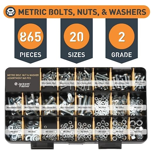 Jackson Palmer 2050pcs Hardware Assortment Kit with Screws, Nuts, Bolts & Washers (3 Trays)