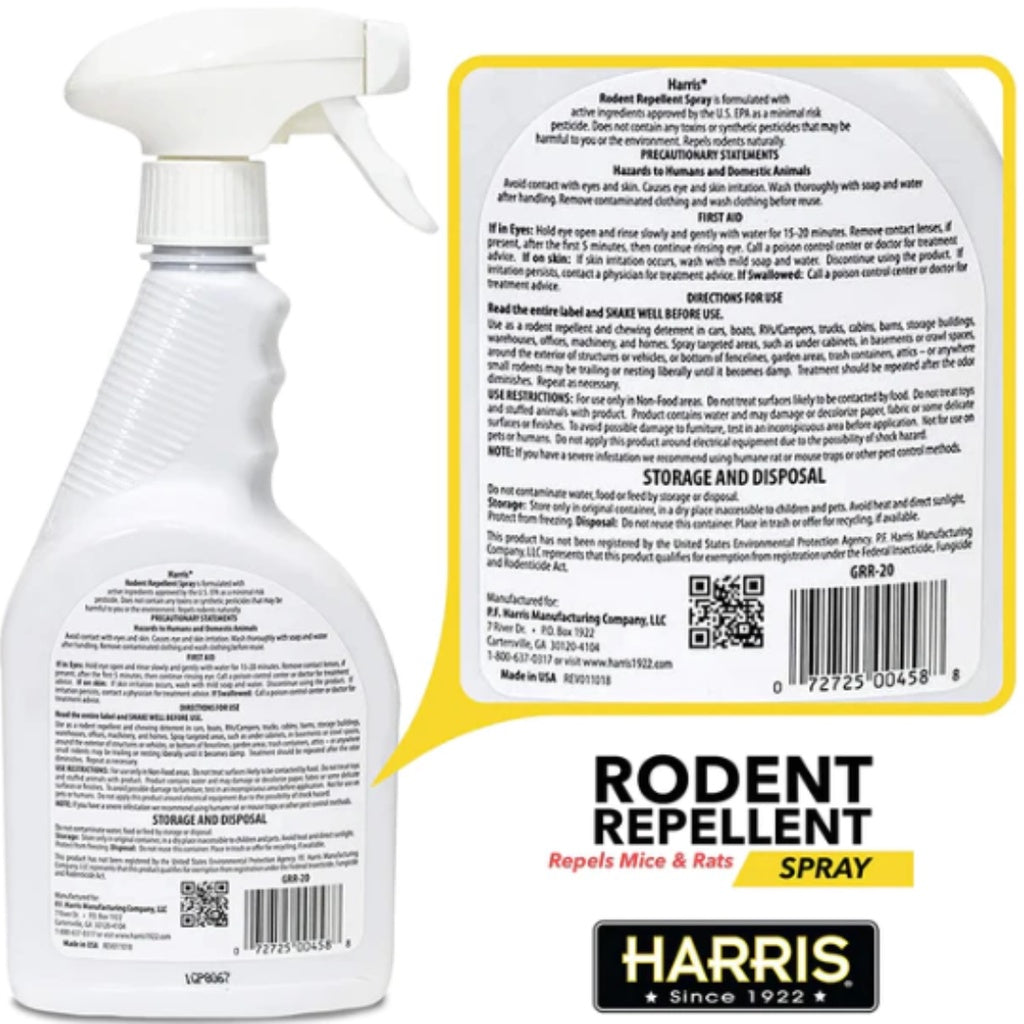 Harris Rodent Repellent Repels Mice & Rats Plant Based Active Ingredient Spray 20 Oz