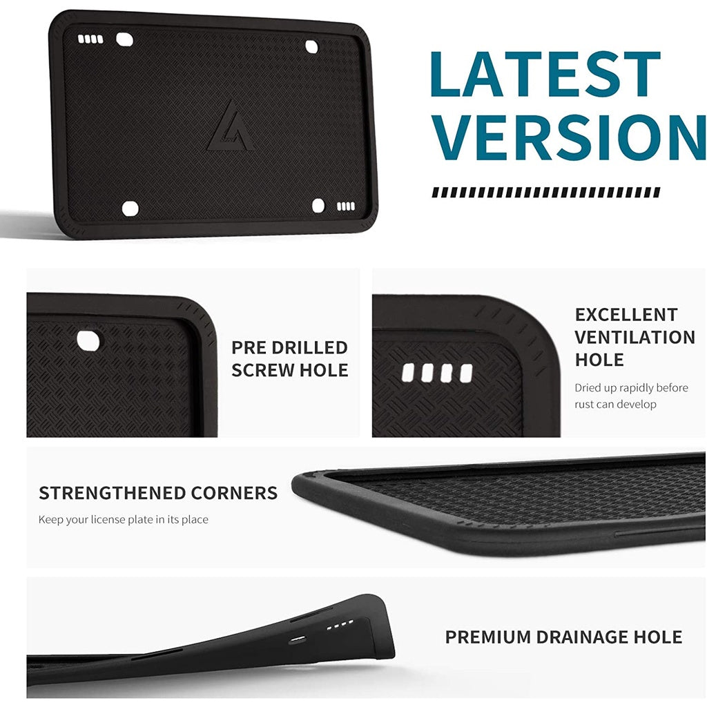 Aujen Silicone US Car License Plate Cover & Frame Rust - Proof Weather - Proof Black Pack Of 2