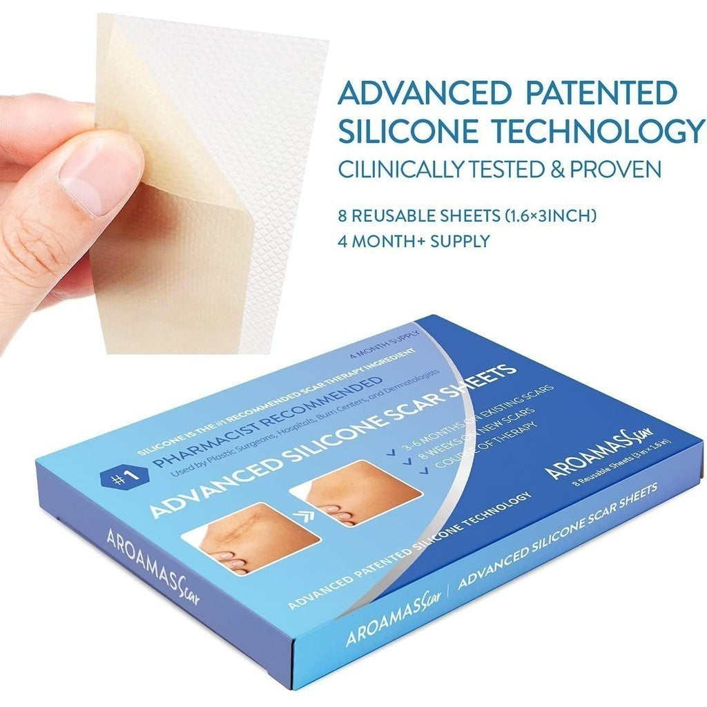Aroamas Scar Advanced Silicone Scar Sheets (3 inch x 1.6 inch) 8 Reusable Sheets