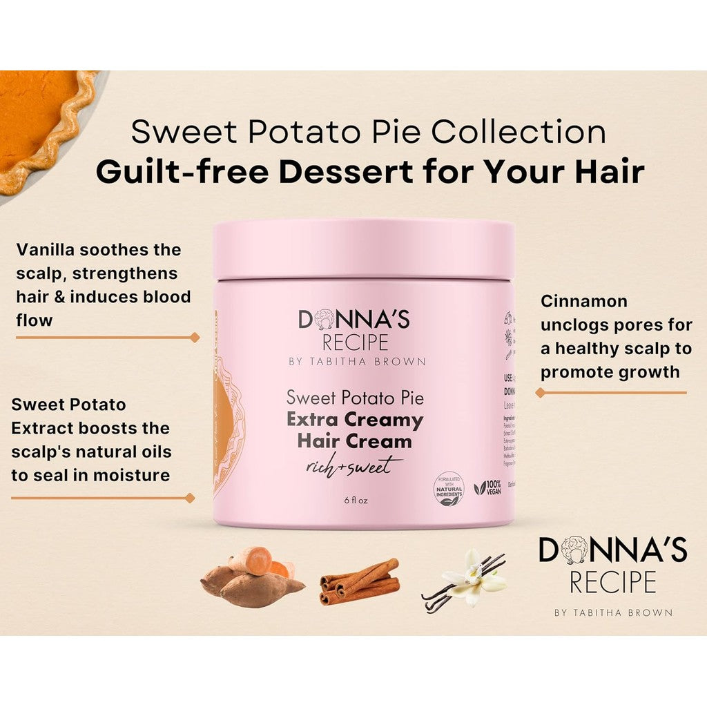 Donna's Recipe by Tabitha Brown Sweet Potato Pie Extra Creamy Hair Cream, 177 ml / 6 fl. oz.
