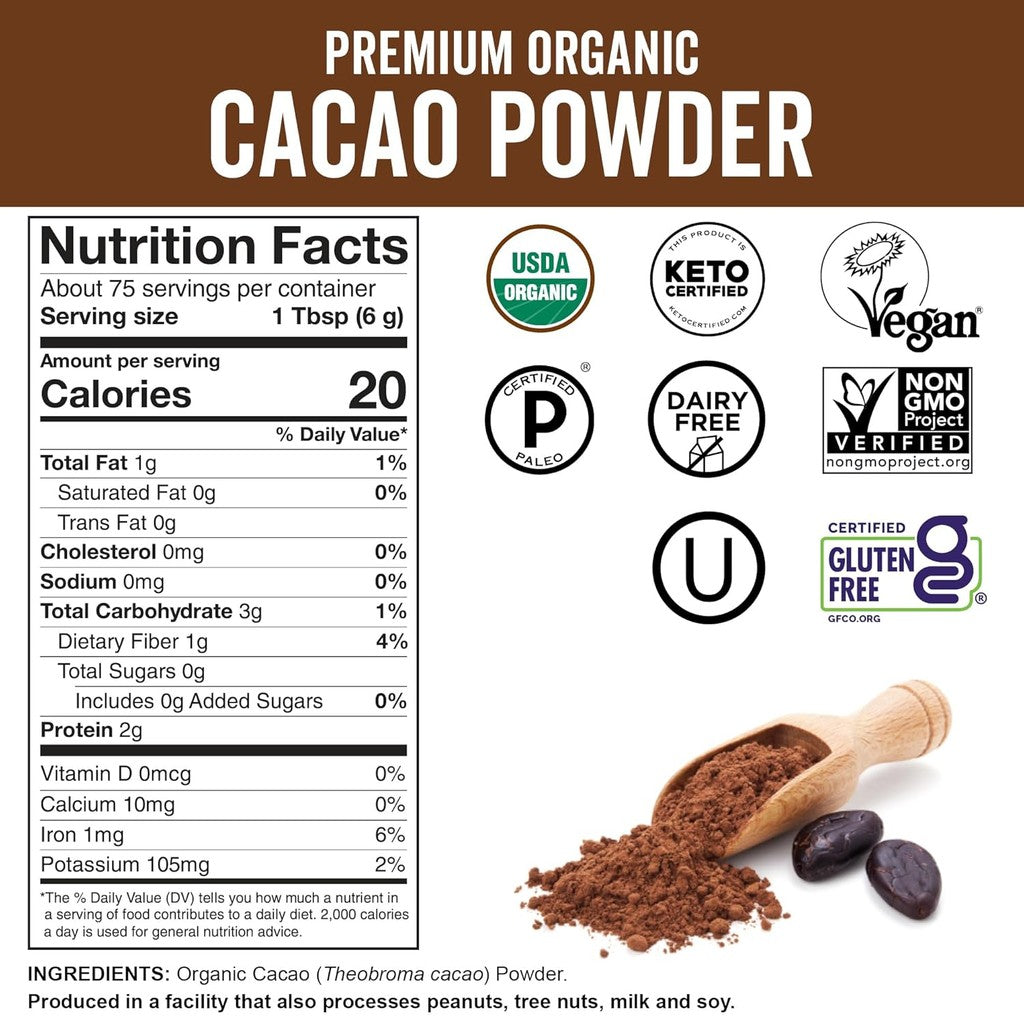 Viva Naturals Organic Nature's Chocolate Cacao Powder, 454 g / 1 lb.