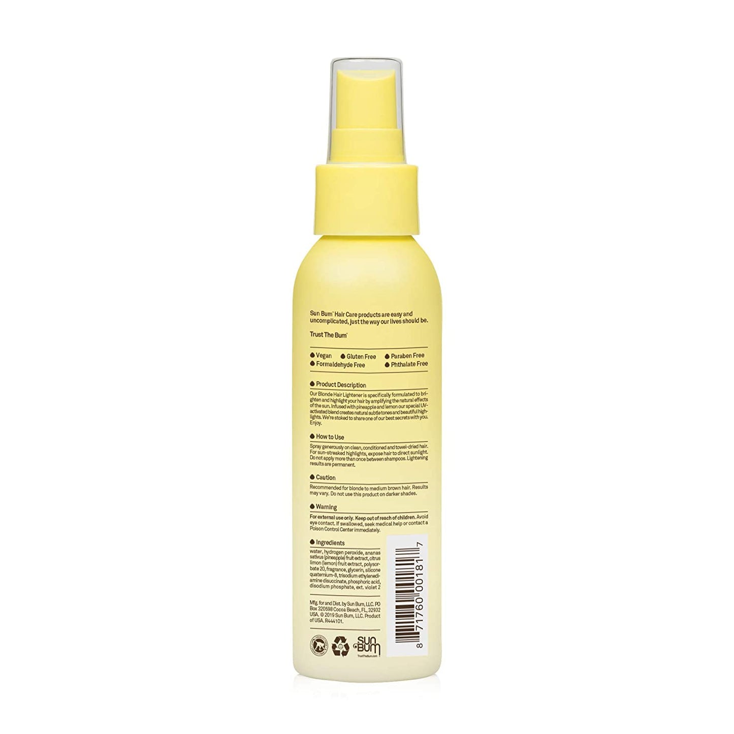 Sun Bum Blonde Formula Hair Lightener Enriched with Costa Rican Pineapple & Meyer Lemon, 4 fl.oz / 118ml