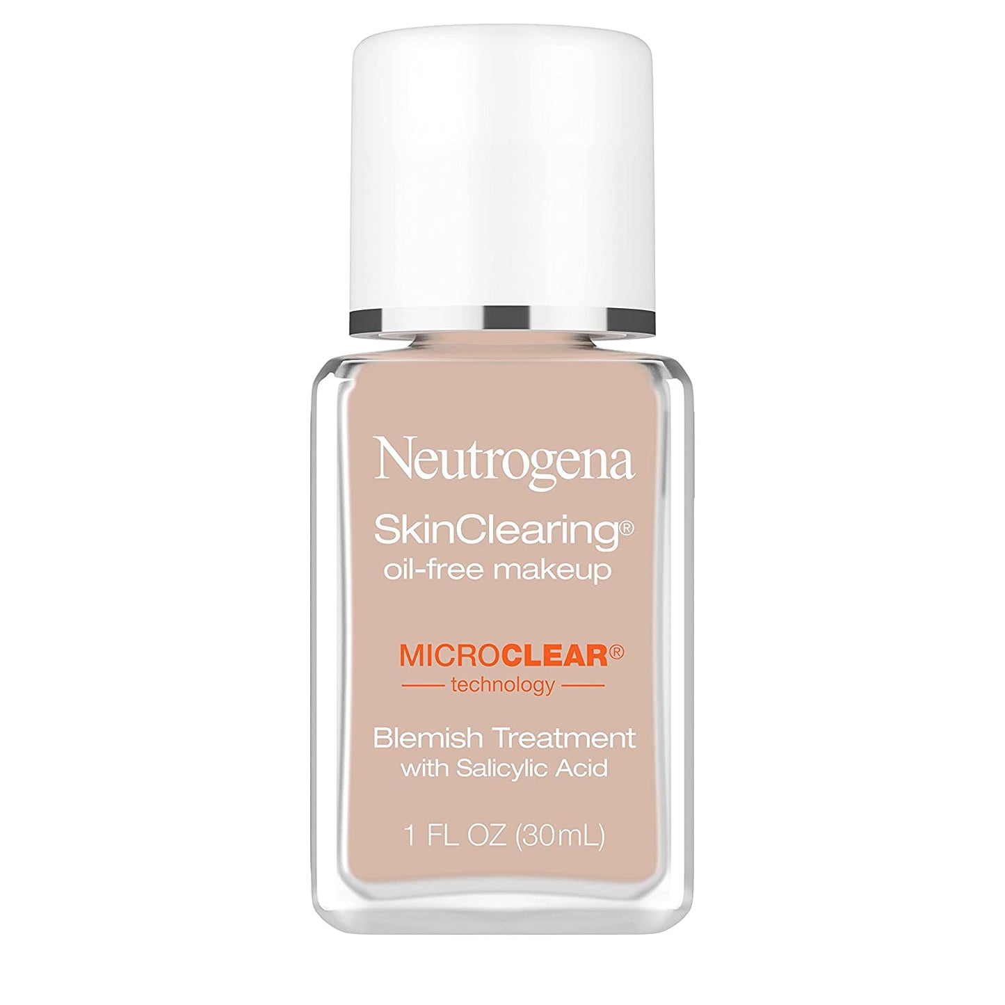 Neutrogena SkinClearing Oil-Free Makeup Liquid Foundation Blemish Treatment with Salicylic Acid in 20 Natural Ivory, 1 fl.oz / 30 ml
