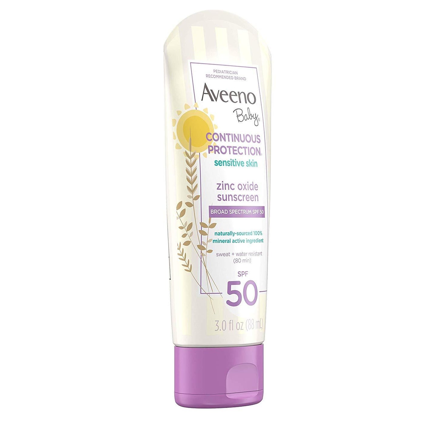 Aveeno Baby Continuous Protection Zinc Oxide Mineral Sunscreen Lotion For Sensitive Skin With Broad Spectrum SPF 50 (3 FL.OZ)