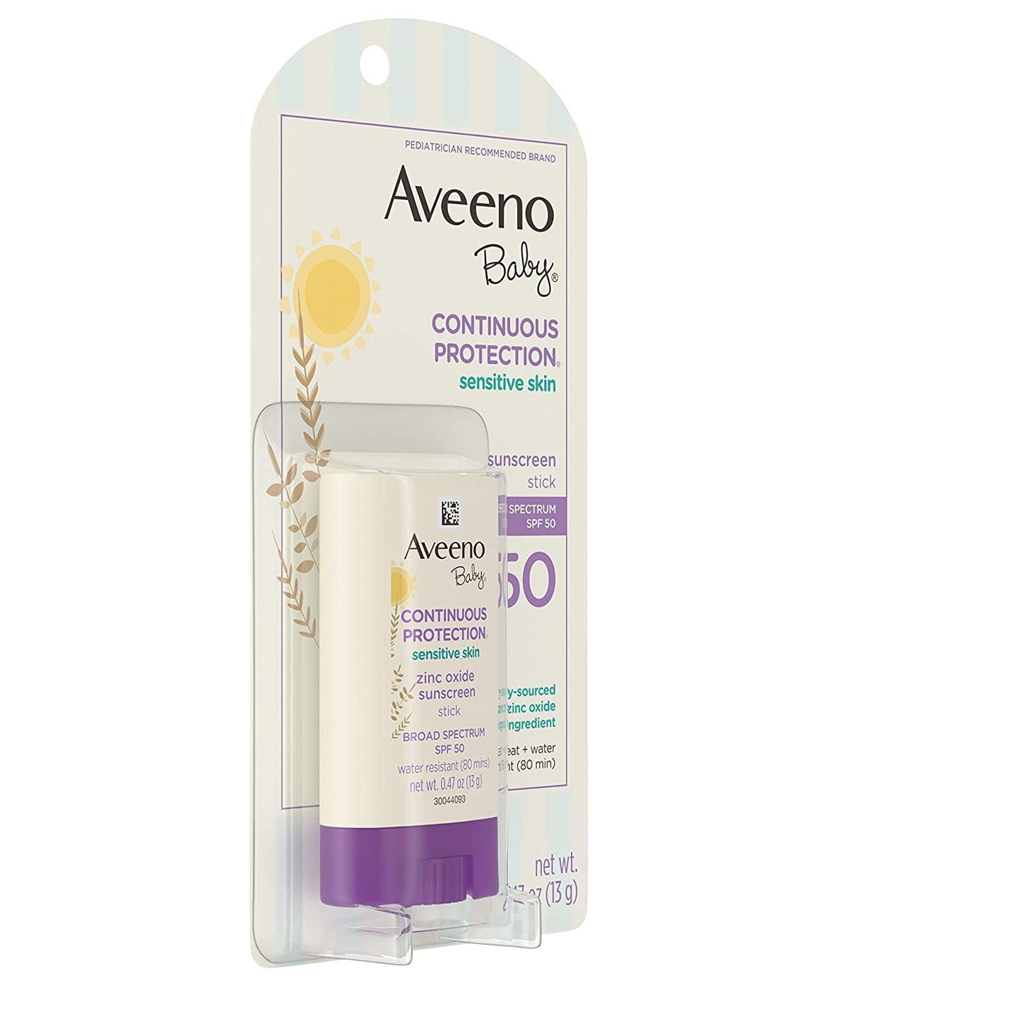 Aveeno Baby Continuous Protection Sensitive Skin Zinc Oxide Sunscreen Stick with Broad Spectrum SPF 50, 0.47 oz. / 13g